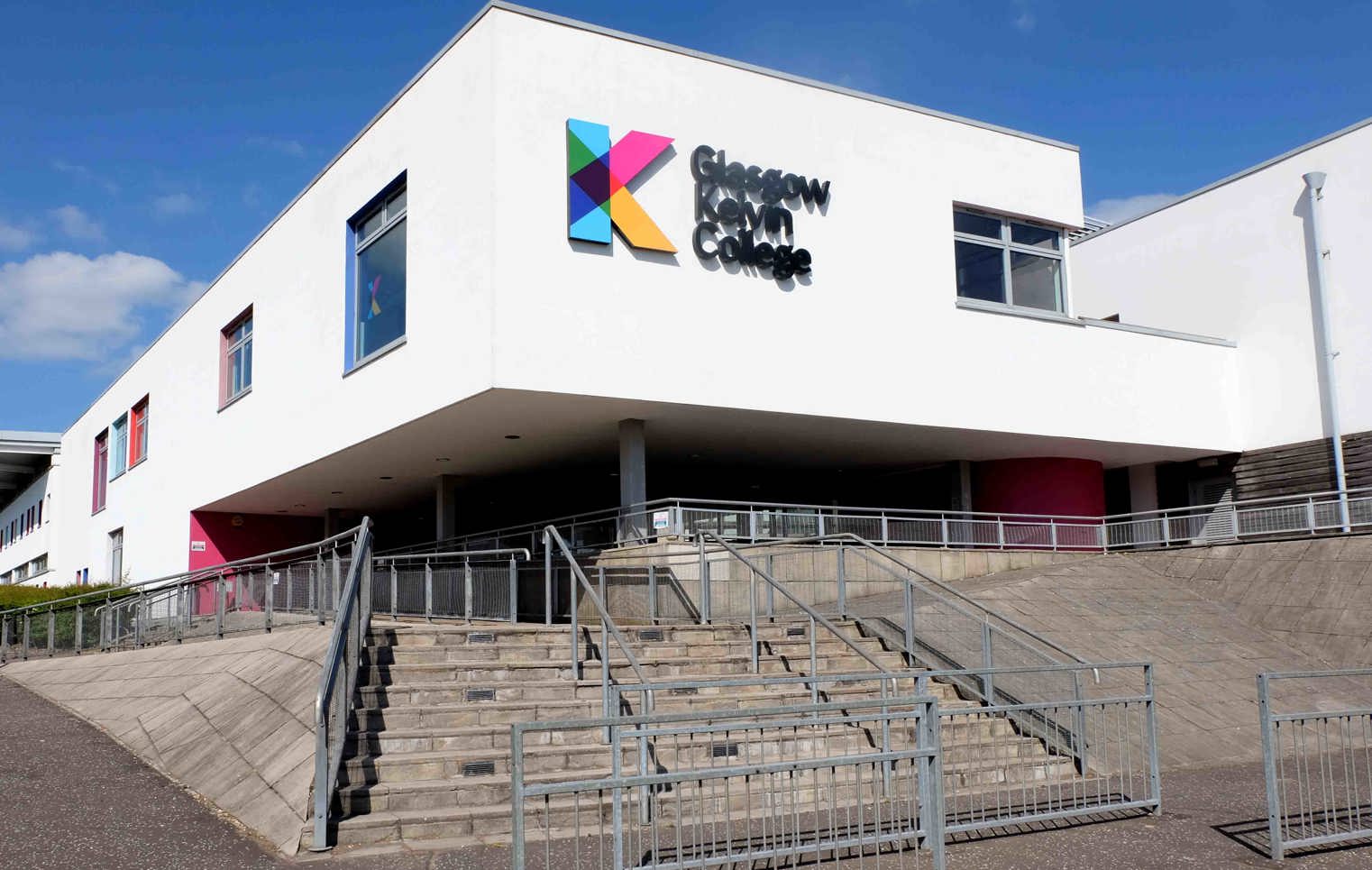 Exterior view of Glasgow Kelvin College East End Campus, featuring the main entrance and modern building design.