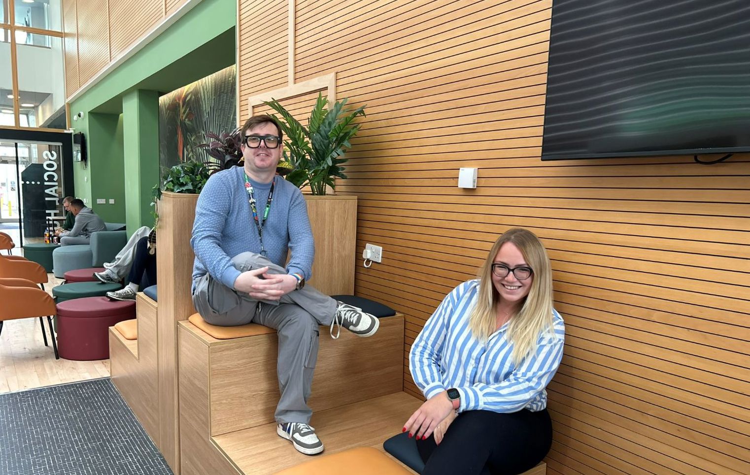Nicole Filip and Jon Craig in one of Springburn Campus’s informal study and social areas.