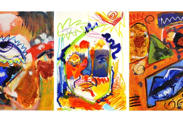 Three vibrant abstract portraits using bold colours and expressive brushstrokes.